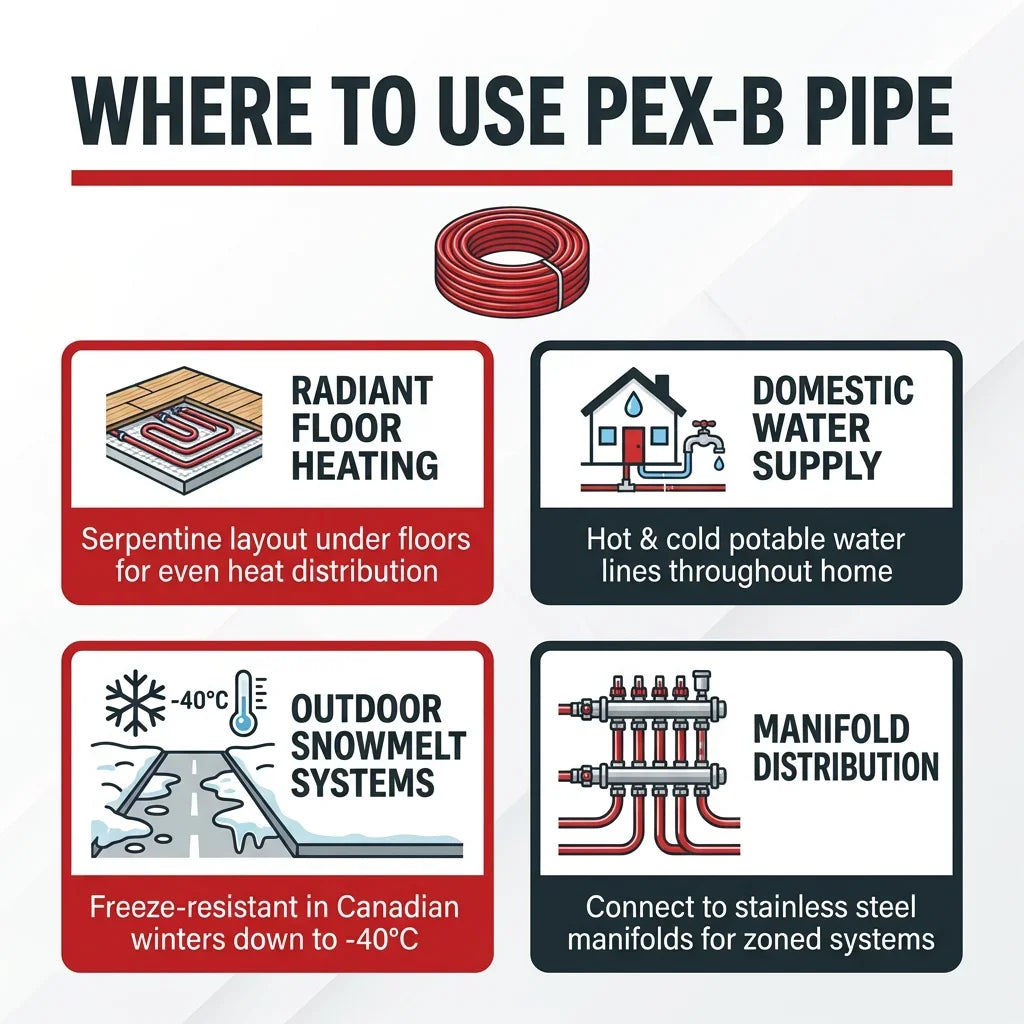 One Plus 1/2 Inch 300ft PEX-B Pipe Coil NSF Certified Potable Water Flexible Freeze Resistant | British Building Supplies | where to use PEX-B pipe