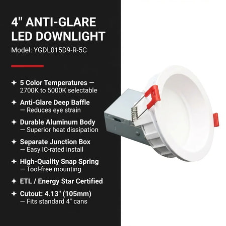 4 Inch Anti-Glare LED Recessed Downlight  Warm White | British Building Supplies | Downlight with features 