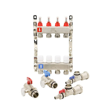 BBS 6-Way 304 Stainless Steel Water Supply Manifold with Integrated Isolation Valves