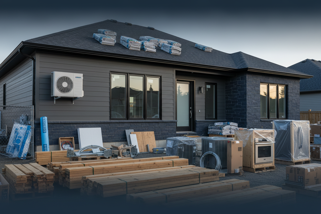 shop now 按钮和底下的LOGO去掉,并且不要标语，给我一张纯图片就好了，另外图片需要尽可能多的展示一些建筑材料，家居家电等