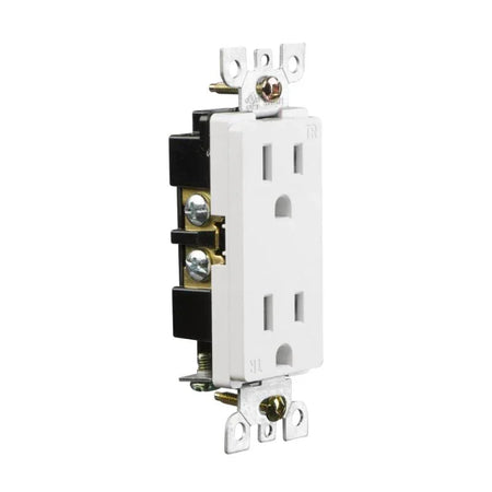 BBS-YGB-047 15A 125V Tamper-Resistant Decorator Duplex Receptacle Front Face Elevation White